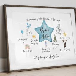 Personalised Nephew Reasons I Love You Print - Birthday Gift From Auntie Uncle - thumbnail 2