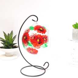 Hand Painted Red Pansy Candle Holder Floral Spring Decor - thumbnail 4