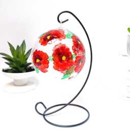 Hand Painted Red Pansy Candle Holder Floral Spring Decor