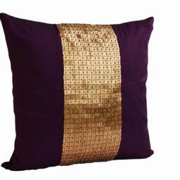 Dupioni Art Silk Covers, Purple Pillow Cover, Gold Color Block Sequin Cushion, Housewarming Gift, Beaded Pillow, Wedding Gifts - thumbnail 3