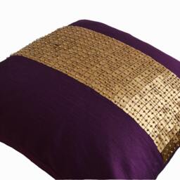 Dupioni Art Silk Covers, Purple Pillow Cover, Gold Color Block Sequin Cushion, Housewarming Gift, Beaded Pillow, Wedding Gifts - thumbnail 2