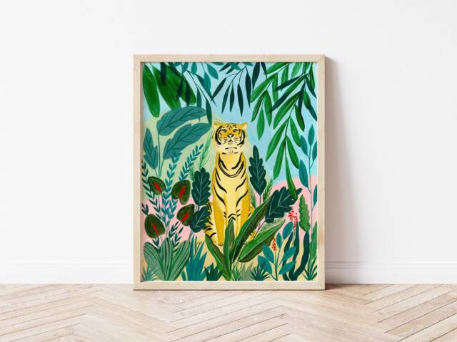 Tiger Print, Safari Animal Art, Tropical Wall Jungle Nursery Decor, College Dorm Decor For Girls, Tiger Gifts, Big Cat Gardener - image 1