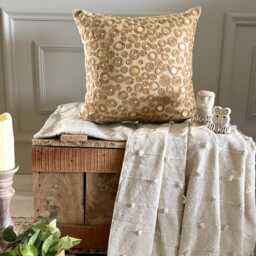 Cotton Linen Beige Circle & Dots With Mother Of Pearl, 24x24/26x26 Contemporary Euro Sham - Jute Centric - thumbnail 3