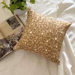 Cotton Linen Beige Circle & Dots With Mother Of Pearl, 24x24/26x26 Contemporary Euro Sham - Jute Centric - thumbnail 2