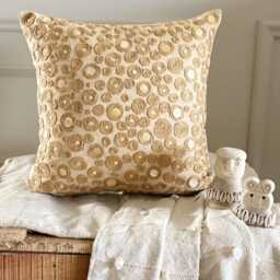 Cotton Linen Beige Circle & Dots With Mother Of Pearl, 24x24/26x26 Contemporary Euro Sham - Jute Centric