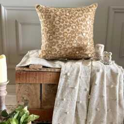 Cotton Linen Beige Circle & Dots With Mother Of Pearl, 24x24/26x26 Contemporary Euro Sham - Jute Centric - thumbnail 3