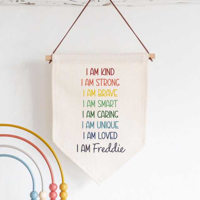 Personalised Positive Words Linen Flag - Birthday Gift For Son Boy Starting School Present Child Kid Boys Bedroom Wall Art Decor - image 1
