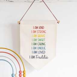 Personalised Positive Words Linen Flag - Birthday Gift For Son Boy Starting School Present Child Kid Boys Bedroom Wall Art Decor - thumbnail 1