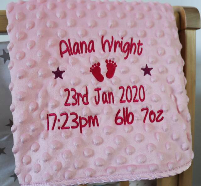 Personalised Baby Blanket Luxury Bubble Style Pink Round Font Name Date Time Weight Print - image 1