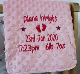 Personalised Baby Blanket Luxury Bubble Style Pink Round Font Name Date Time Weight Print - thumbnail 1