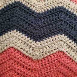 Blue, Pink, Gray Crochet Blanket. Throw Chevron Striped Rose. Mauve. Wedding Gift. Housewarming Gift - thumbnail 4