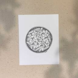 Poutine/5x7 Or 8x10In Illustration Printed On Recycled Cardboard Darvee's Montreal Icons B+W Unisex Minimalist Art Print - thumbnail 1