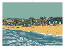 Abersoch Beach Huts Line Drawing Print - Welsh Coastal Art By Lisa Reeve - thumbnail 1