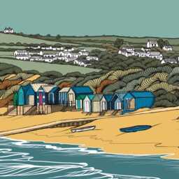 Abersoch Beach Huts Line Drawing Print - Welsh Coastal Art By Lisa Reeve - thumbnail 3