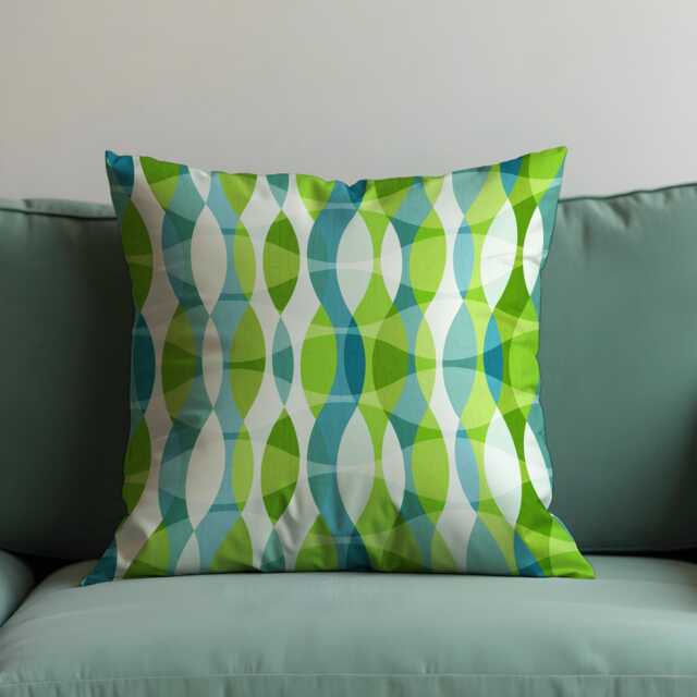 Mid-Century Modern Cushion Cover, Blue & Green Retro Wave Pattern Pillow Vibrant Or Scandinavian Decor, Style Decoration - image 1