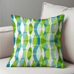 Mid-Century Modern Cushion Cover, Blue & Green Retro Wave Pattern Pillow Vibrant Or Scandinavian Decor, Style Decoration - thumbnail 2