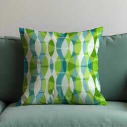 Mid-Century Modern Cushion Cover, Blue & Green Retro Wave Pattern Pillow Vibrant Or Scandinavian Decor, Style Decoration - thumbnail 1