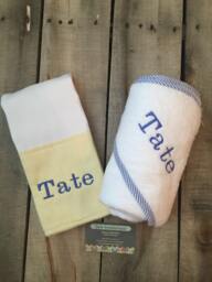 Monogrammed Hooded Towel & Burp Cloth Set Baby Boy/Baby Girl Pink/Blue Shower Gift - thumbnail 1
