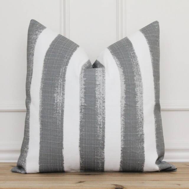 Gray Watercolor Outdoor Cushion Cover Grey & White Stripe Pillow Patio Covers - Sam - image 1