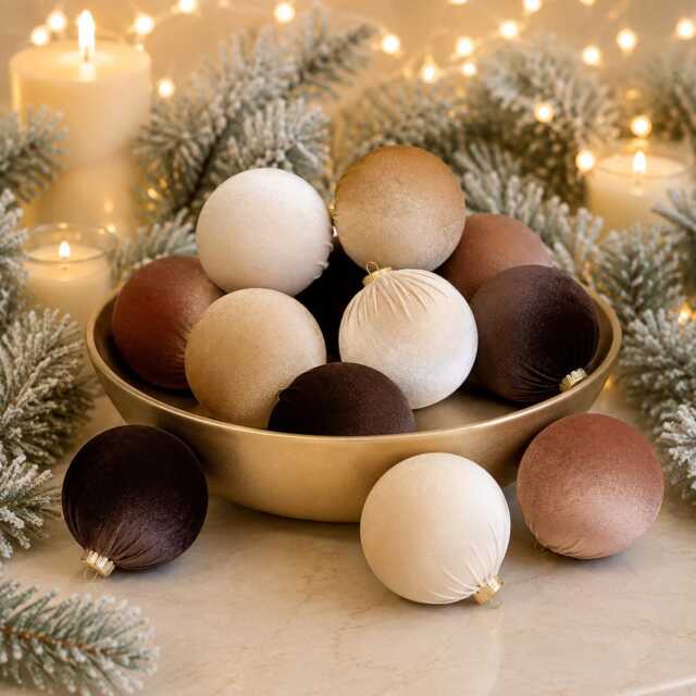 Brown Velvet Christmas Ornaments Set Of 12, Neutral 3 Or 4 Inch Baubles, Classic Warm Holiday Tree Decor - image 1