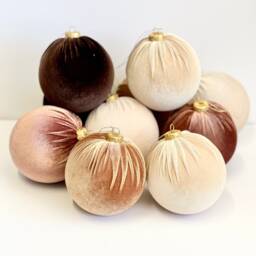 Brown Velvet Christmas Balls 12-Piece Holiday Ornament Set - thumbnail 3