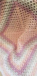Handmade Pink, Purple, Grey & White Granny Square Baby Blanket - thumbnail 3