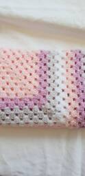 Handmade Pink, Purple, Grey & White Granny Square Baby Blanket