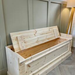 Storage Bench, Unpainted, Natural Wood Window Seat Hall Storage Bench. Entry Shoe Beaded Front Style - thumbnail 3