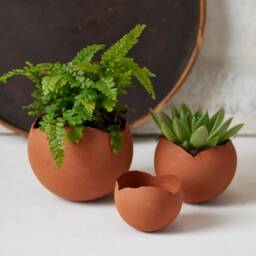 Large Terracotta Ceramic Planter Pot For Indoor, Succulent Planter, Egg Shape Pot, Rustic Modern Pottery Round Cacti - thumbnail 3