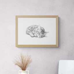 Sleeping Bengal Cat Print, Vintage Sketch, Farmhouse Decor, Gifts - thumbnail 3