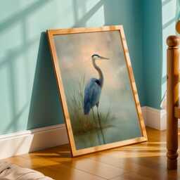 Blue Heron Wall Art, Marshland Print, Art Peach Green Brown Decor, Living Room Bedroom Office Gift For Parents - thumbnail 3