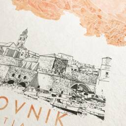 Dubrovnik Watercolor Map & Architectural Sketch Print Croatia City Block Plan - Art Print Wedding Graduation Gift European Travel Art - thumbnail 2