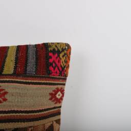 Vintage Turkish Kilim Pillow Cover Handwoven Wool Throw - 16''x16'' - thumbnail 3