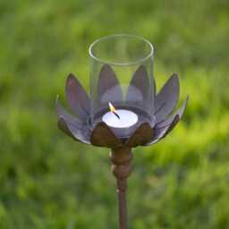 Tea Light Stake Metal Petals Tealight Candle Holder - Outdoor Garden Lantern Flower - thumbnail 2