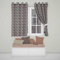 Bold Red & Teal Ocean Waves Seamless Pattern Readymade Eyelet Ring Top Thermal 100% Blackout Curtains - thumbnail 1