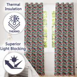 Bold Red & Teal Ocean Waves Seamless Pattern Readymade Eyelet Ring Top Thermal 100% Blackout Curtains - thumbnail 3