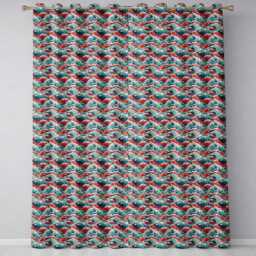 Bold Red & Teal Ocean Waves Seamless Pattern Readymade Eyelet Ring Top Thermal 100% Blackout Curtains - thumbnail 2