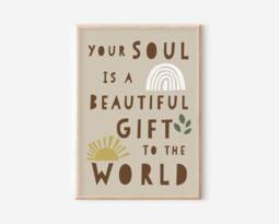 Bohemian Typography Print - Boho Nursery Decor, Beautiful Soul Quote, World, Rainbow, Sunshine, Beige, Inspirational Children, Minimalist - thumbnail 1