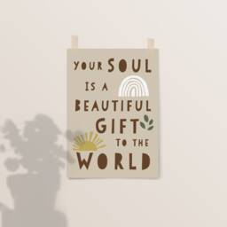 Bohemian Typography Print - Boho Nursery Decor, Beautiful Soul Quote, World, Rainbow, Sunshine, Beige, Inspirational Children, Minimalist - thumbnail 2
