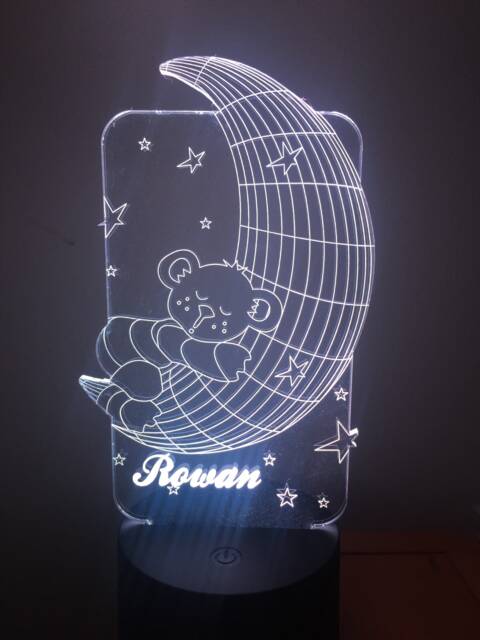 Teddy Bear On The Moon 3D Personalised Smart App Control Night Light Bluetooth, Music, 7&16M Colour Mobile App , Gift Led Lamp - image 1