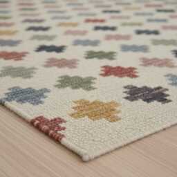Handwoven Wool Kilim Rug, Geometric Swedish Dhurrie, Boho Hallway Colourful Runner - thumbnail 2
