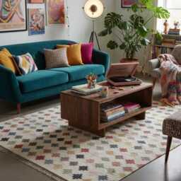 Handwoven Wool Kilim Rug, Geometric Swedish Dhurrie, Boho Hallway Colourful Runner - thumbnail 3