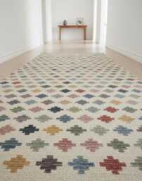 Handwoven Wool Kilim Rug, Geometric Swedish Dhurrie, Boho Hallway Colourful Runner