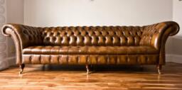 4 Seater Antique Tan Leather Chesterfield Sofa, British Handmade