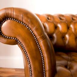 4 Seater Antique Tan Leather Chesterfield Sofa, British Handmade - thumbnail 4