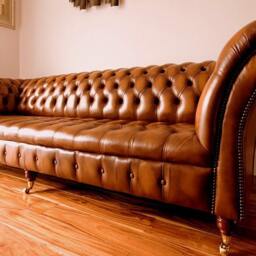 4 Seater Antique Tan Leather Chesterfield Sofa, British Handmade - thumbnail 3