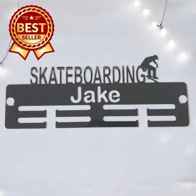 Skateboarding Medal Hanger - Gloss Colours, Custom Name & Colour - image 1