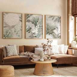 Neutral Protea Wall Art Set Of 3, Modern Botanical Prints in Beige & Sage Green, Minimal Flower Posters For Living Room Or Bedroom Decor - thumbnail 3