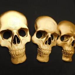 Gold Human Skull Replicas, Set Of 3 Full Size With Lower Jaws, 3D Printed - thumbnail 3