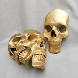 Gold Human Skull Replicas, Set Of 3 Full Size With Lower Jaws, 3D Printed - thumbnail 1
